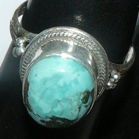 Genuine Turquoise Sterling Silver Ring Adjustable - Picture 3 of 6